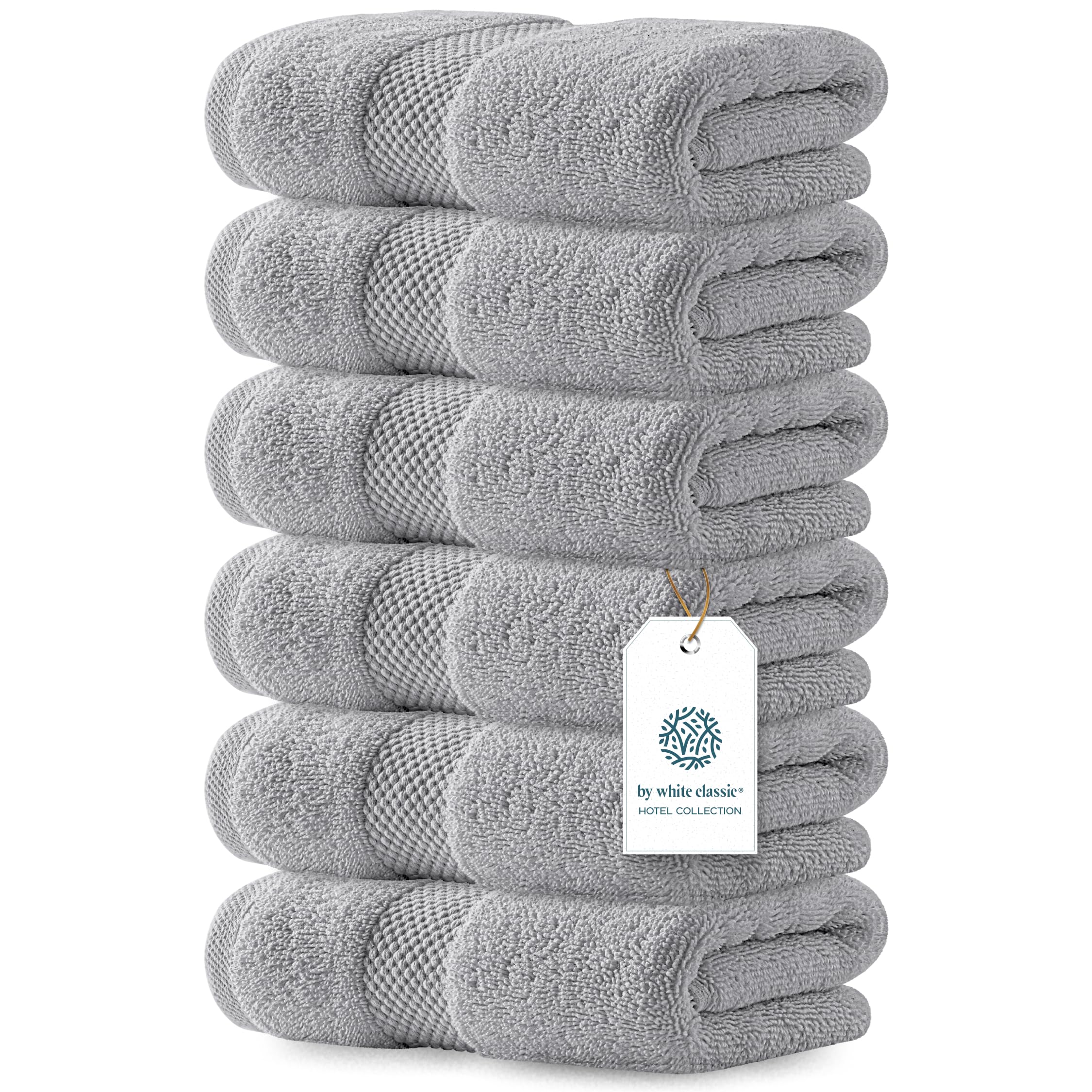 White Classic Dolphin Gray hand towel 16x30 inches, plush and highly absorbent for spa-ready bathrooms