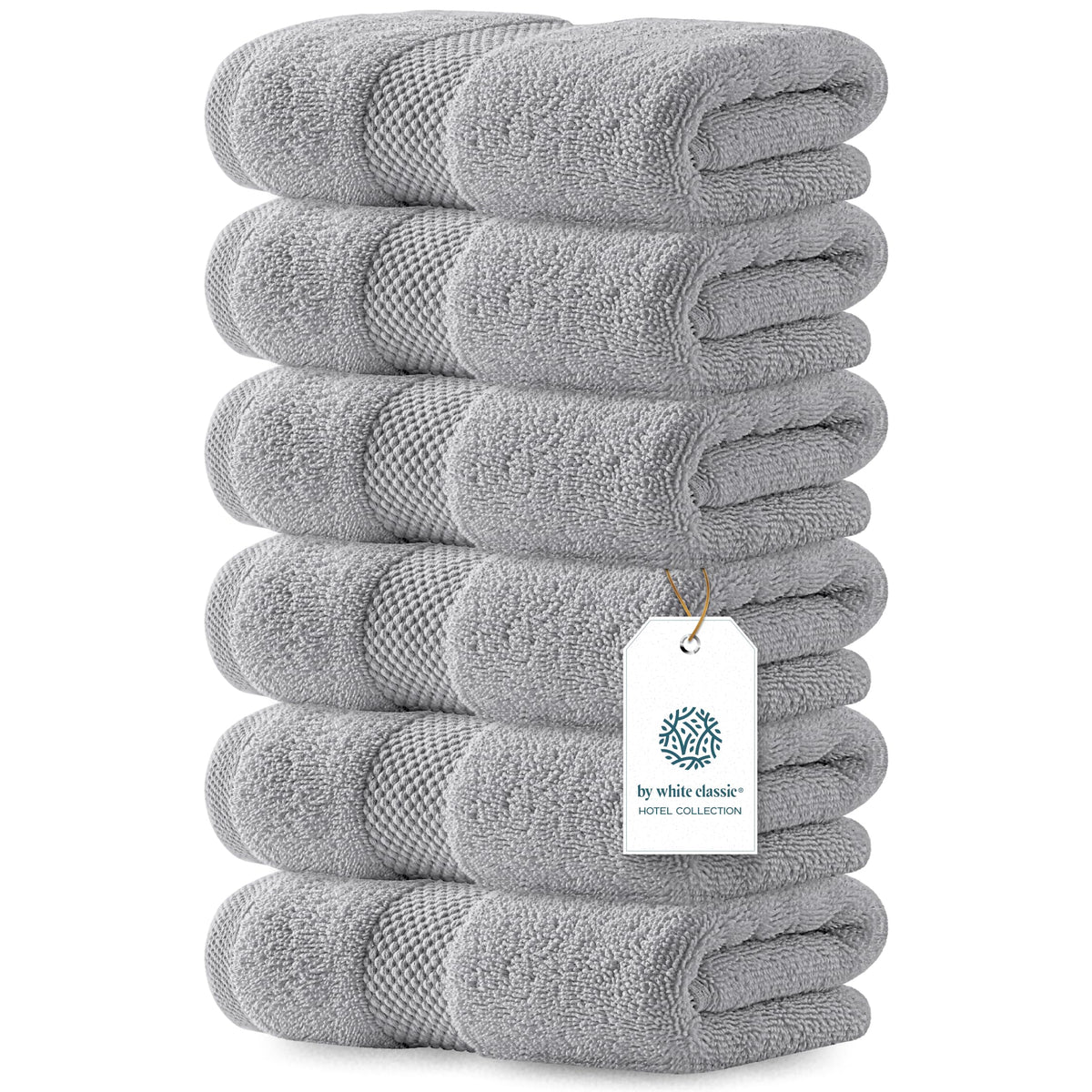 White Classic Dolphin Gray hand towel 16x30 inches, plush and highly absorbent for spa-ready bathrooms