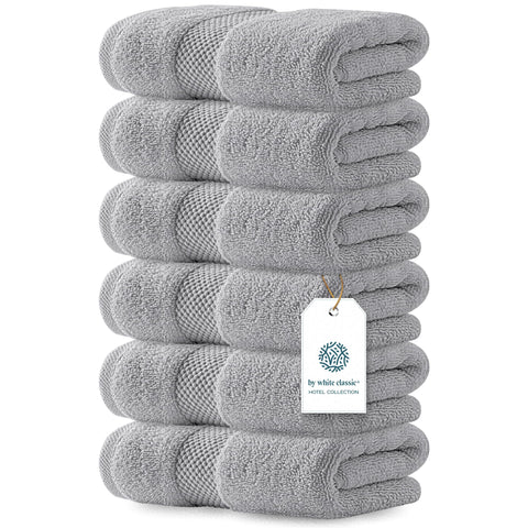 White Classic Dolphin Gray hand towel 16x30 inches, plush and highly absorbent for spa-ready bathrooms
