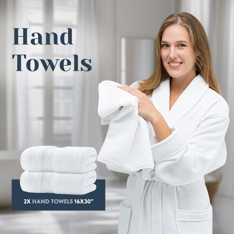 White Classic towels with double-needle stitching for durable edges and longevity