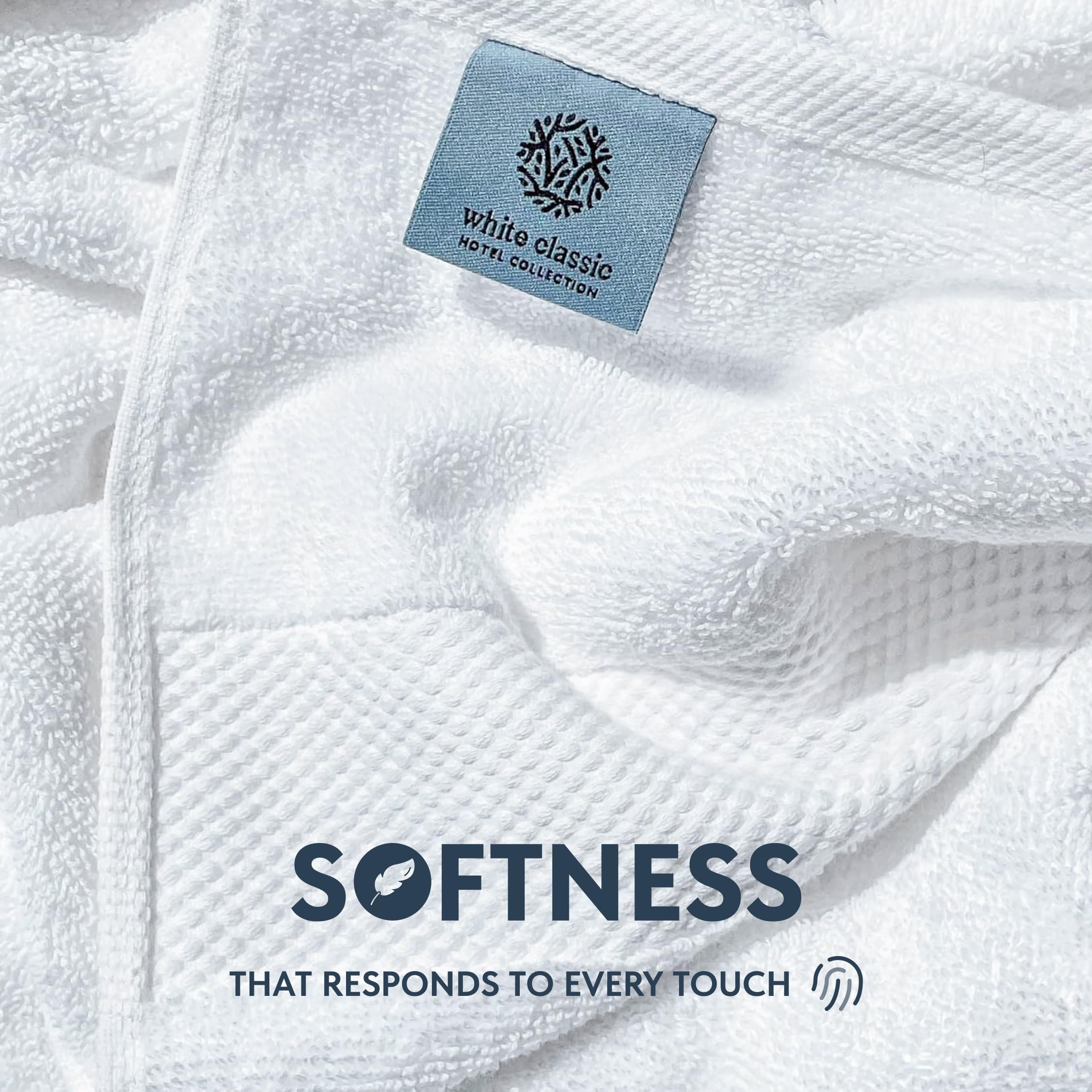 White Classic jumbo towels feature reinforced edges for lasting durability after multiple washes.