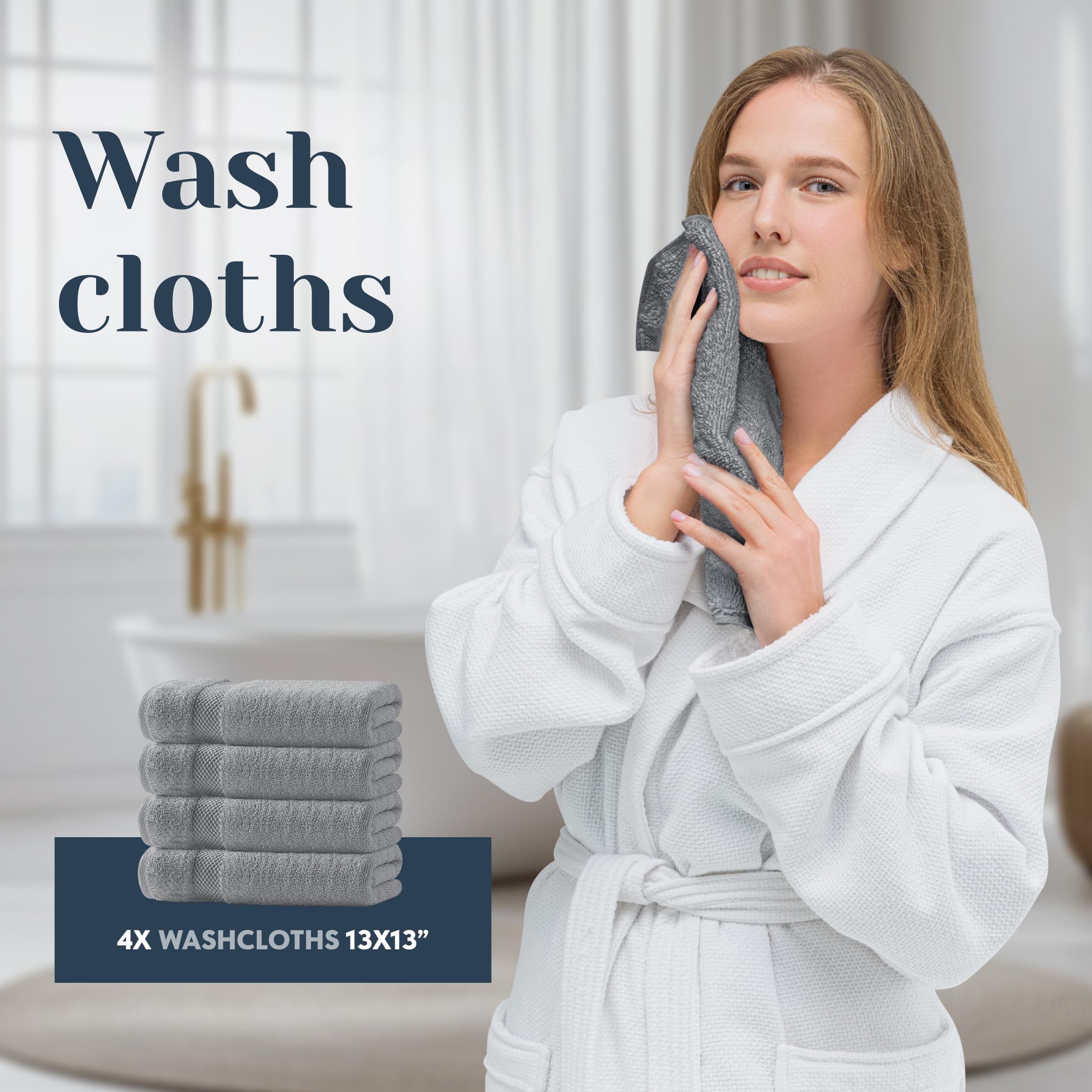 White Classic fast-drying washcloths ideal for busy bathrooms