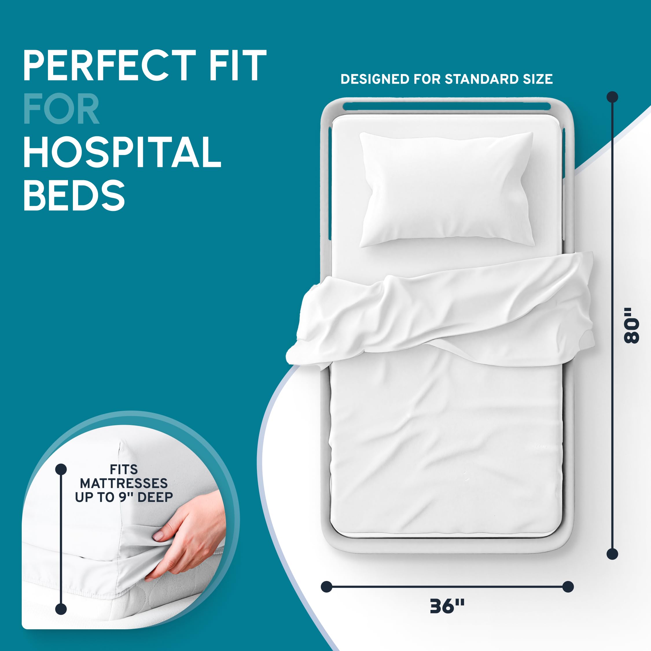 White Classic hospital bed fitted sheet with elastic band for secure fit.