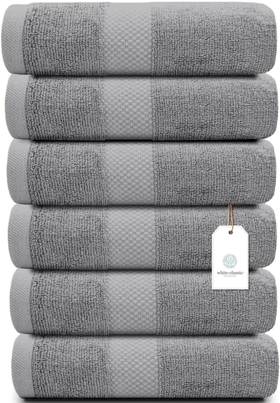 White Classic six-piece hotel collection towel set with Turkish cotton for daily use.