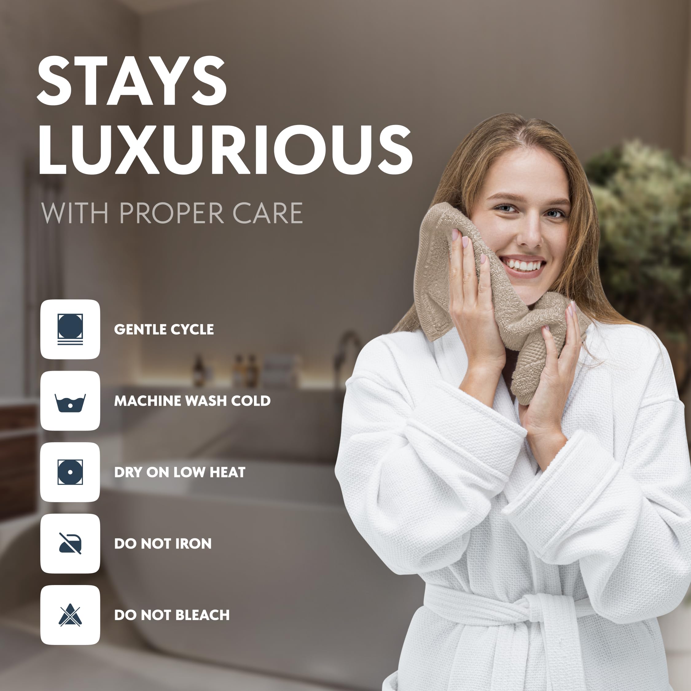 White Classic luxury washcloth in taupe enhances spa-like bathroom aesthetics.