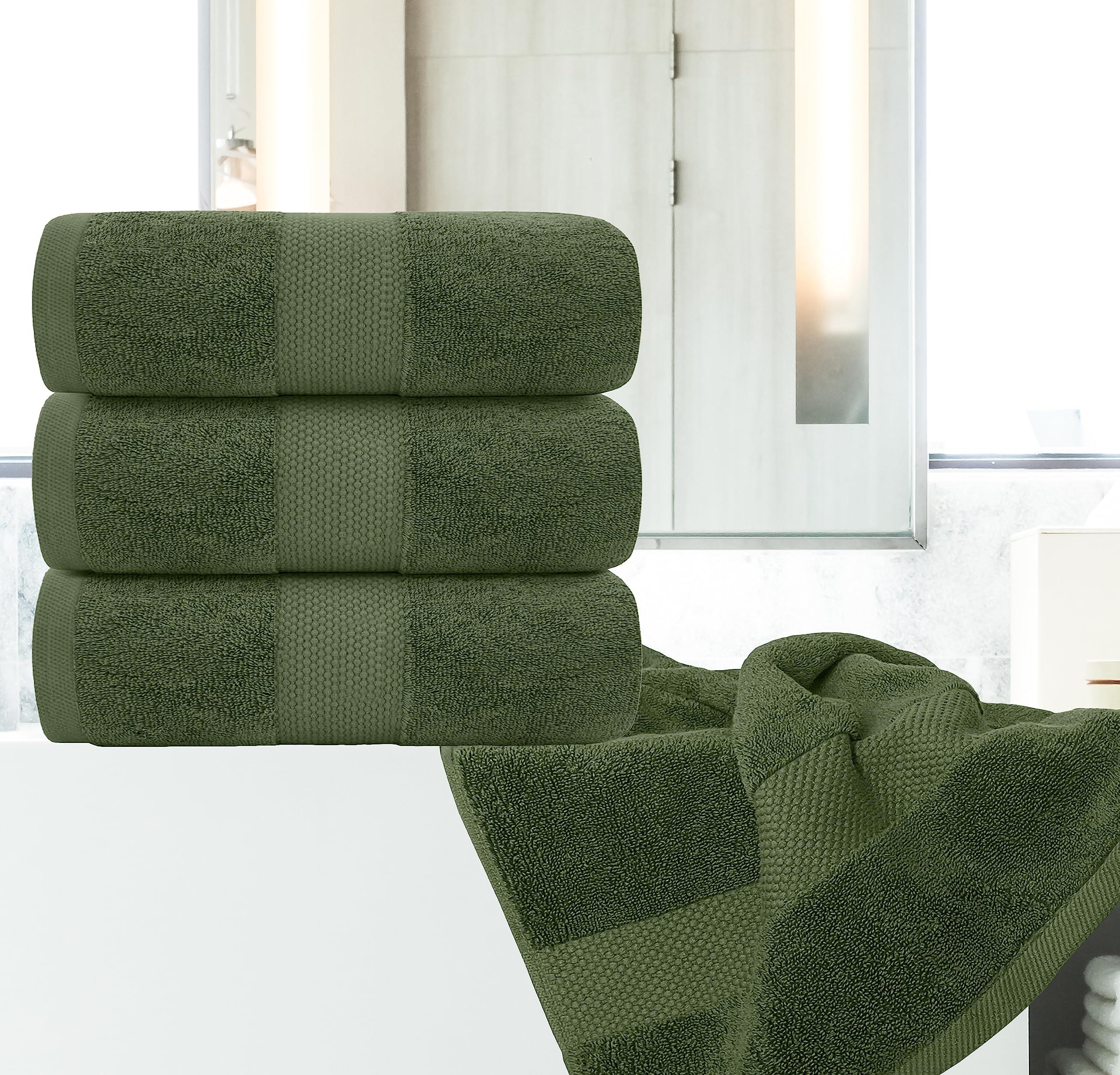 White Classic hunter green towels add luxury to any bathroom