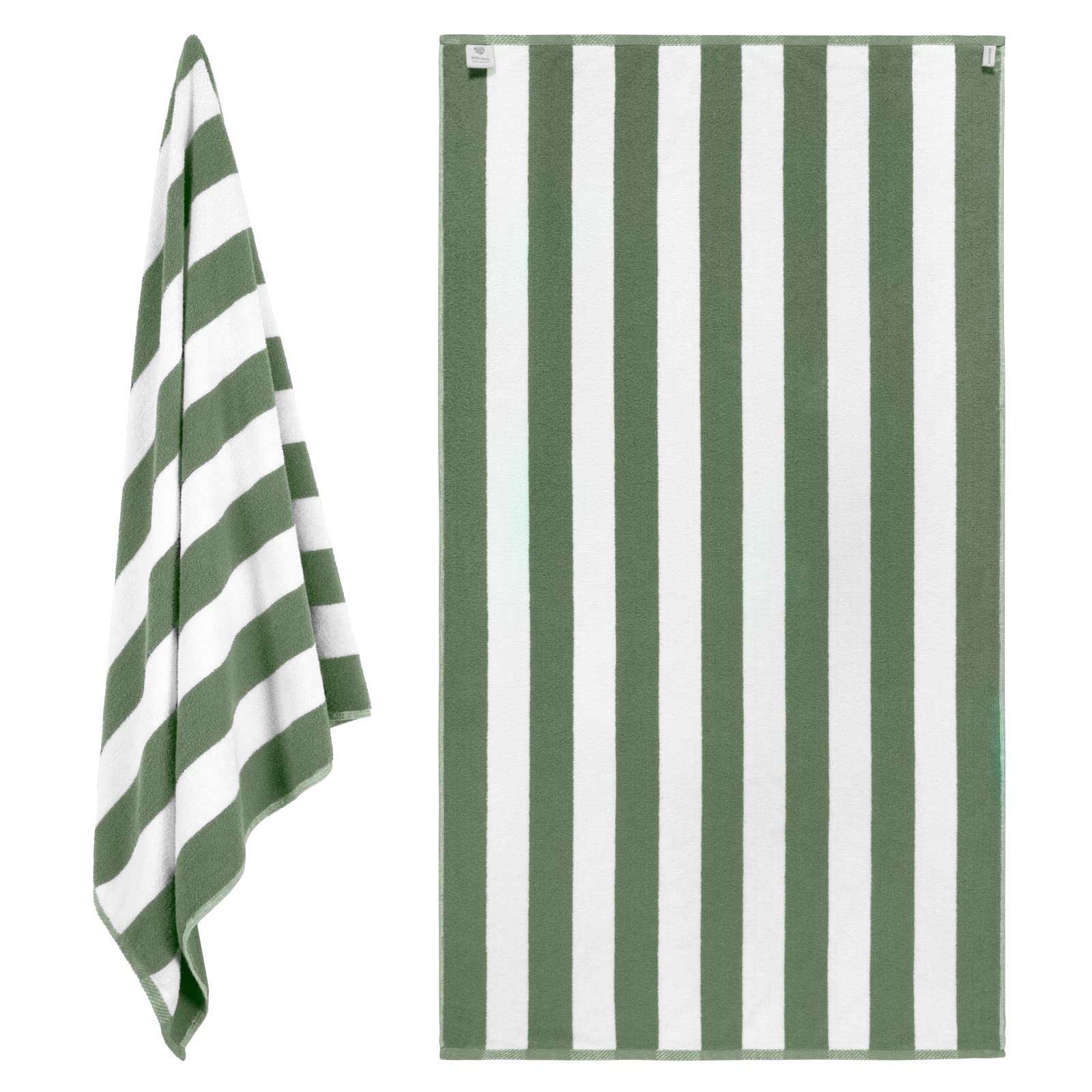 White Classic Khaki-Green travel towel 35x70 ideal for beach or poolside lounging