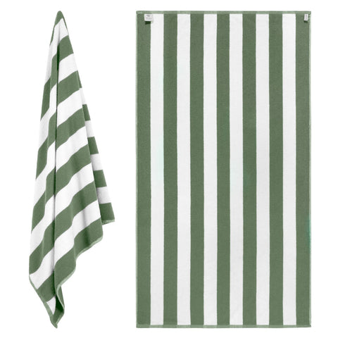 White Classic Khaki-Green travel towel 35x70 ideal for beach or poolside lounging