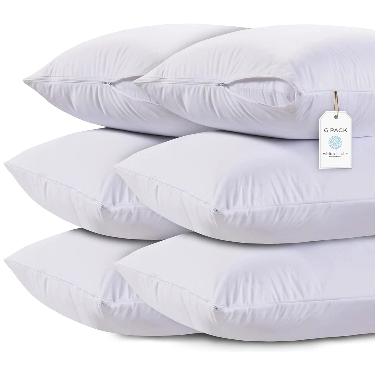White Classic King pillow covers 6-pack packshot showing soft fabric