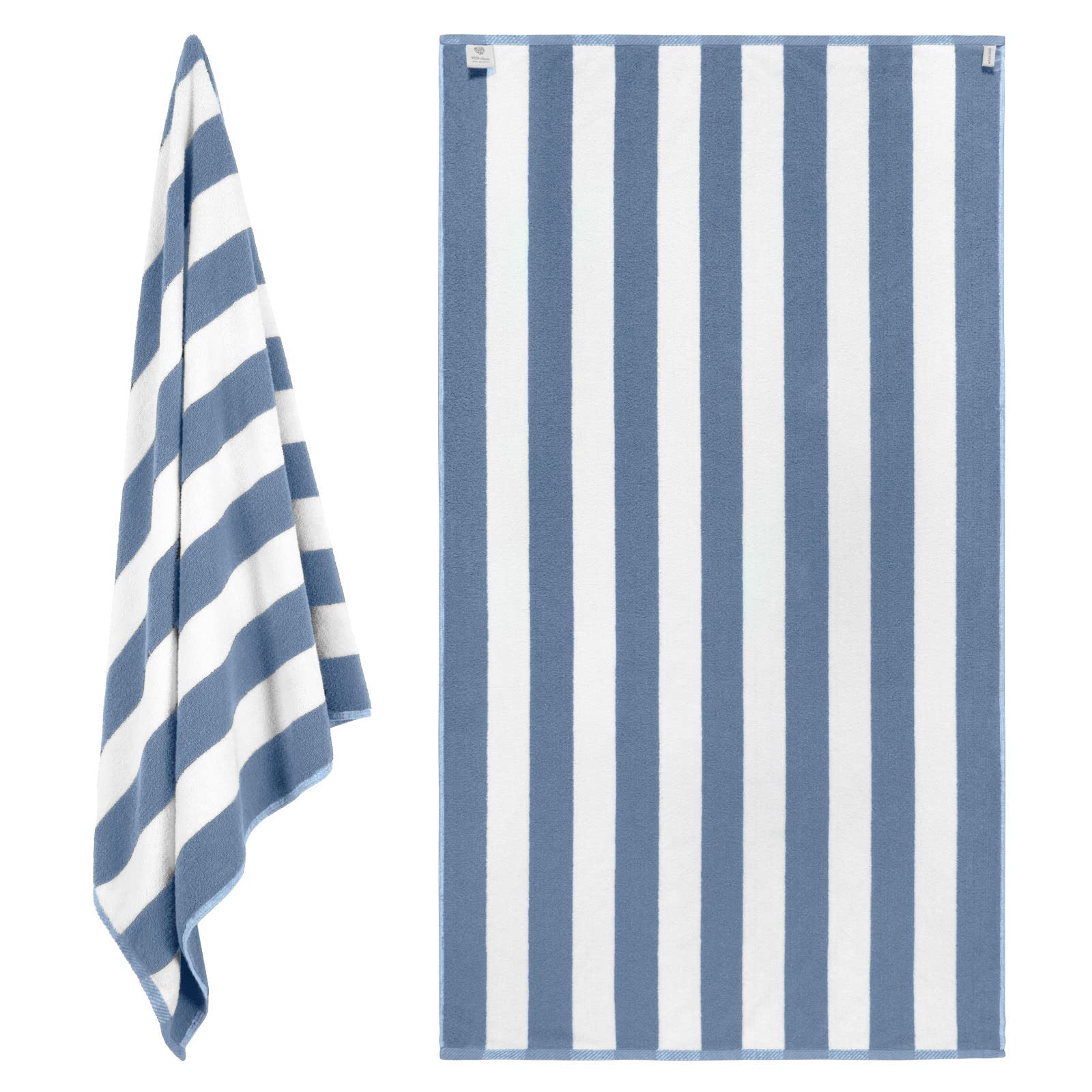 White Classic Light Blue travel towel close-up highlighting 500gsm cotton softness