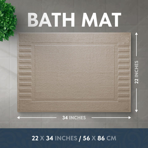 White Classic luxury bath mat taupe in hotel-spa look for upscale bathroom.