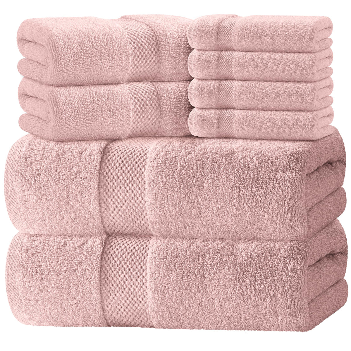 White Classic luxury towels close-up in pink showing plush Turkish cotton texture