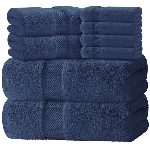 White Classic luxury bath towel set navy with plush Turkish cotton for absorbent daily use