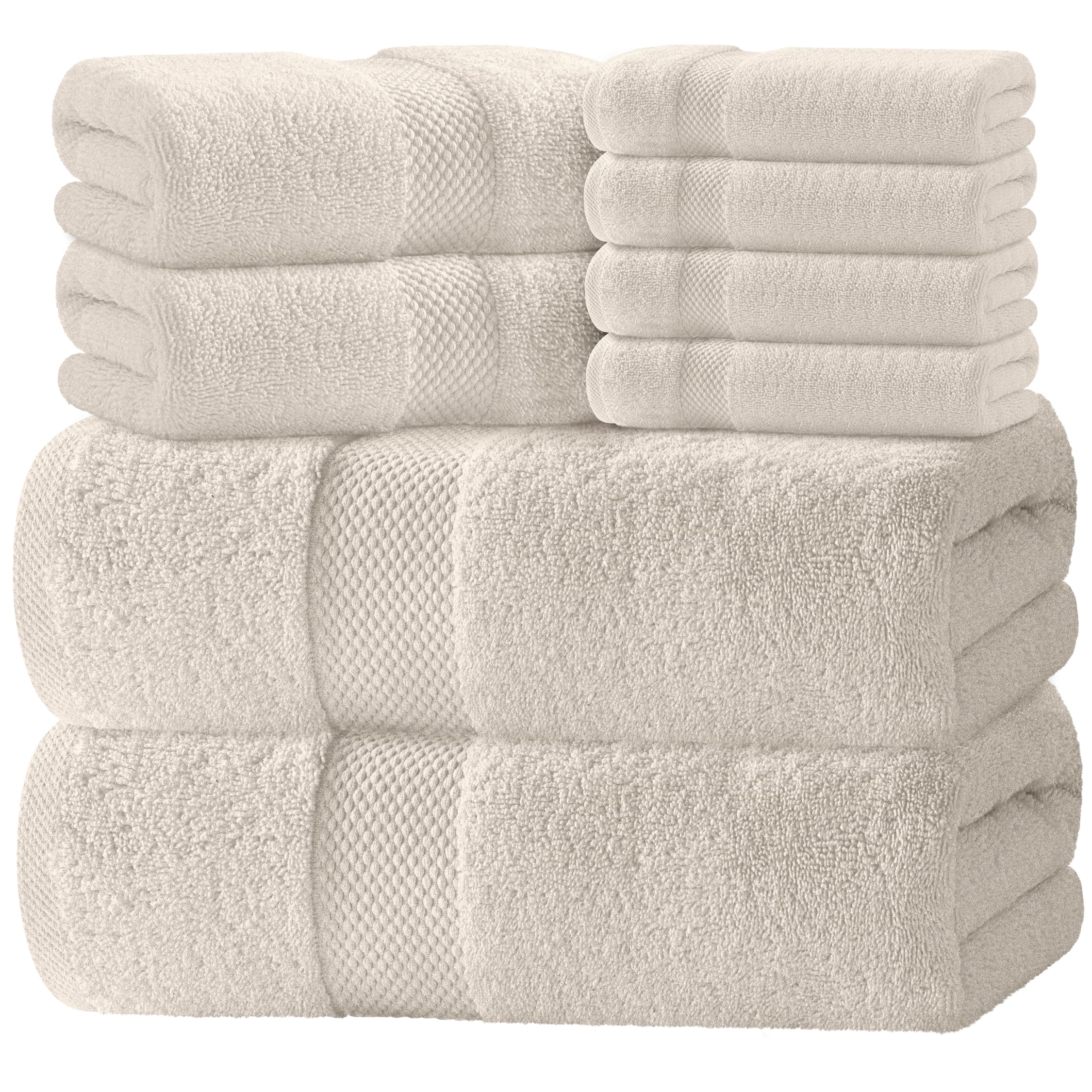 White Classic luxury bath towel set 8 pieces in ivory for spa-like bathrooms