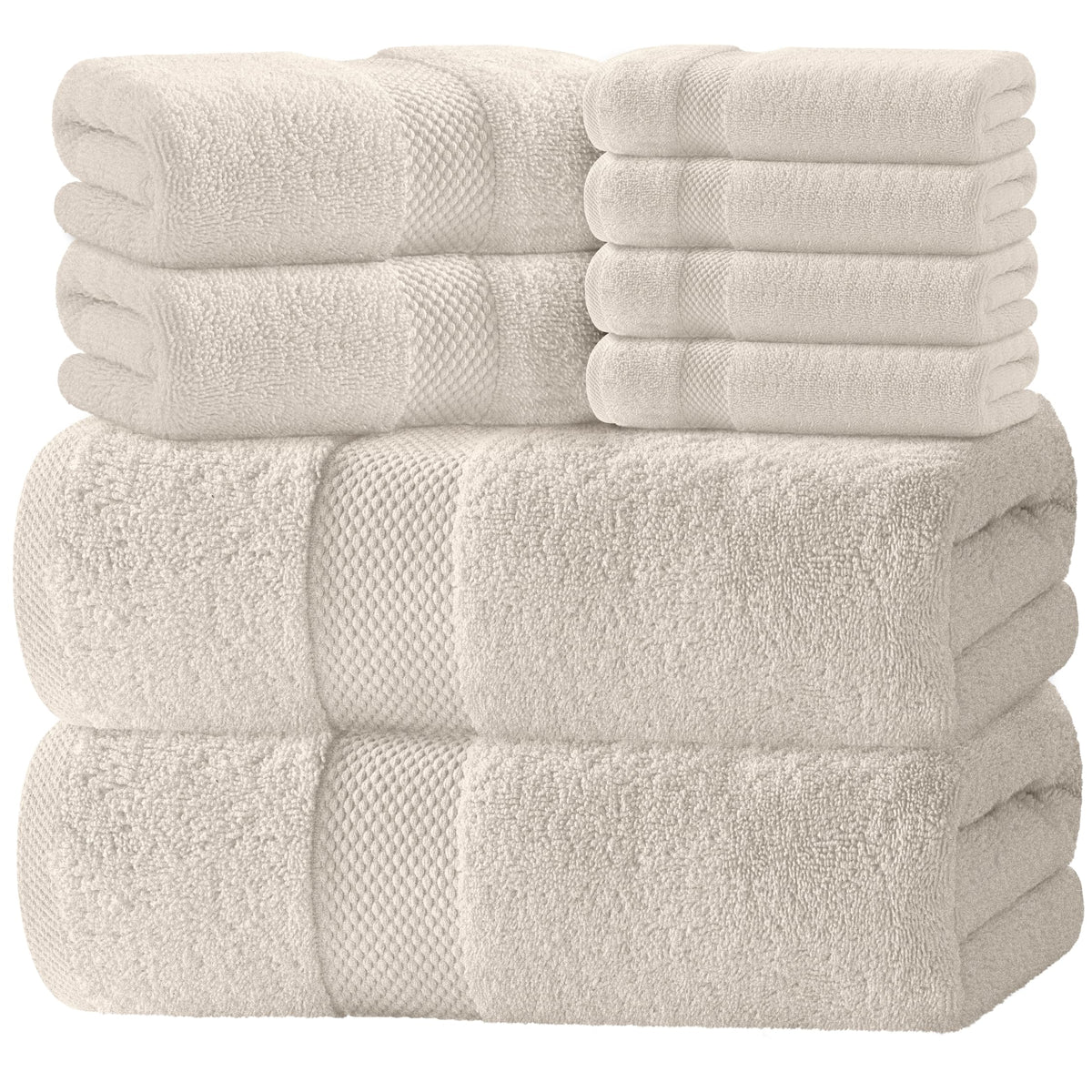 White Classic luxury bath towel set 8 pieces in ivory for spa-like bathrooms