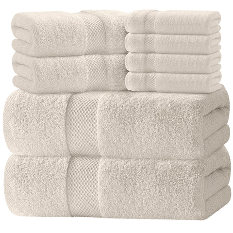 White Classic luxury bath towel set 8 pieces in ivory for spa-like bathrooms
