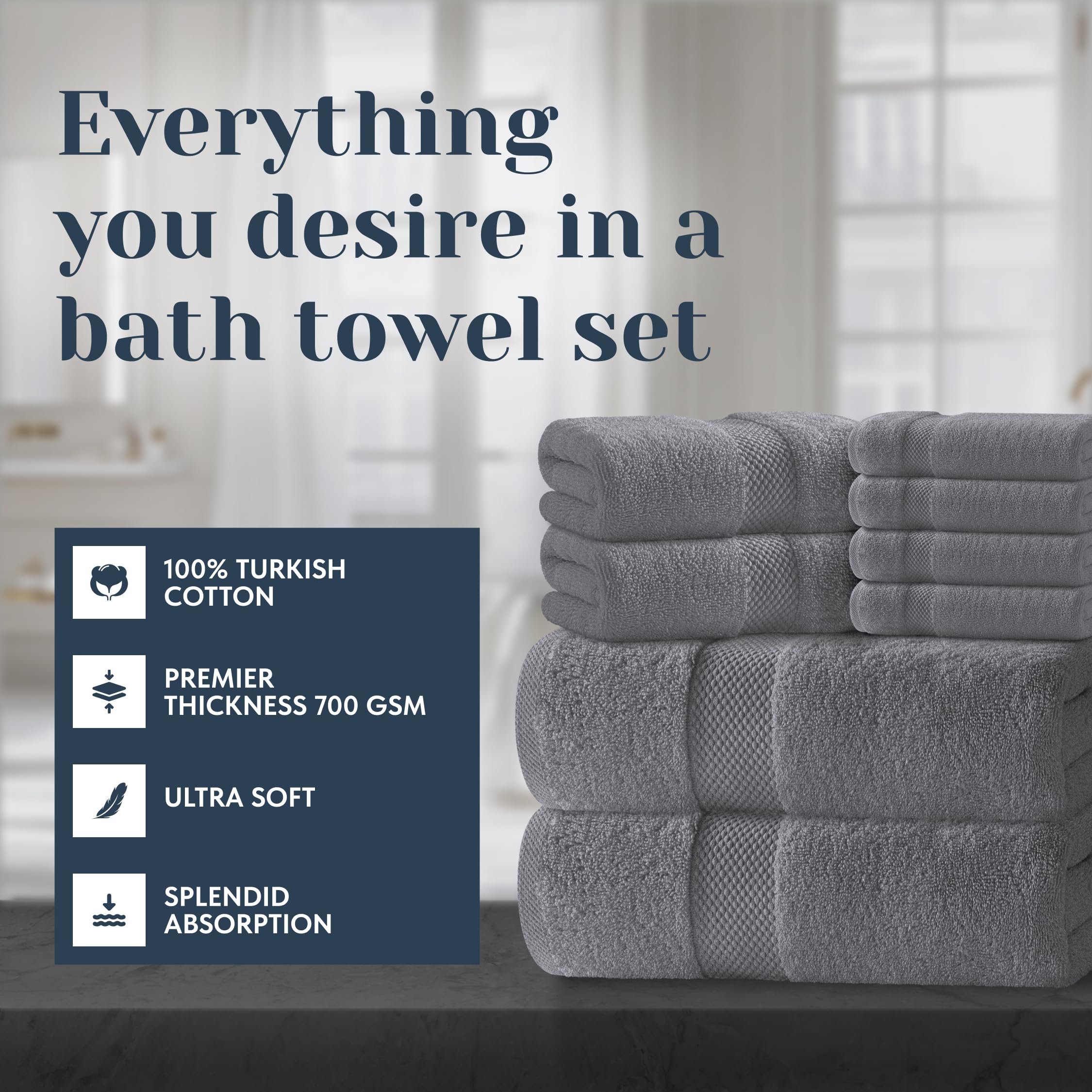 White Classic bath towel set full-view showing 27x54 inch towels
