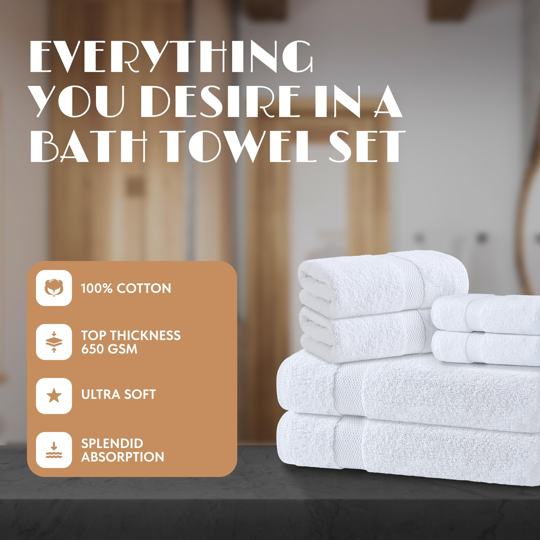 White Classic luxury bath towels, 650gsm, soft and highly absorbent for spa-like comfort