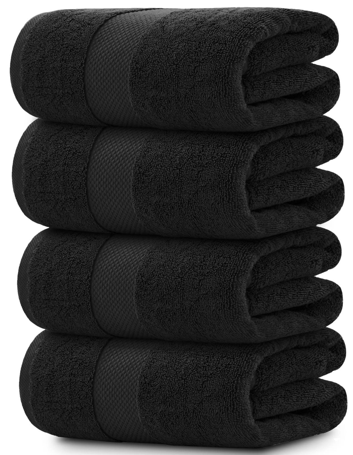 White Classic luxury black bath towels, 27x54 inches, four-pack for hotel-grade bath time