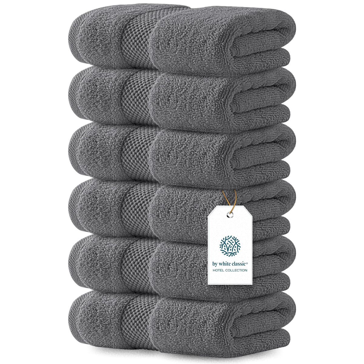White Classic luxury dark gray towels 16x30 set for hotel-grade comfort