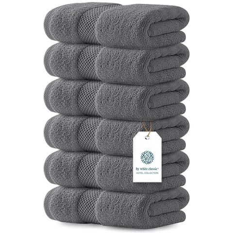 White Classic luxury dark gray towels 16x30 set for hotel-grade comfort