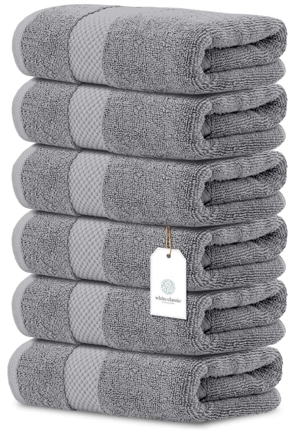 White Classic luxury light gray hand towels in 16x30 inches for hotel-grade softness and absorbency.
