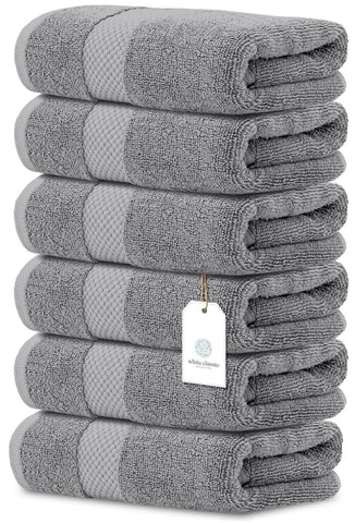 White Classic luxury light gray hand towels in 16x30 inches for hotel-grade softness and absorbency.