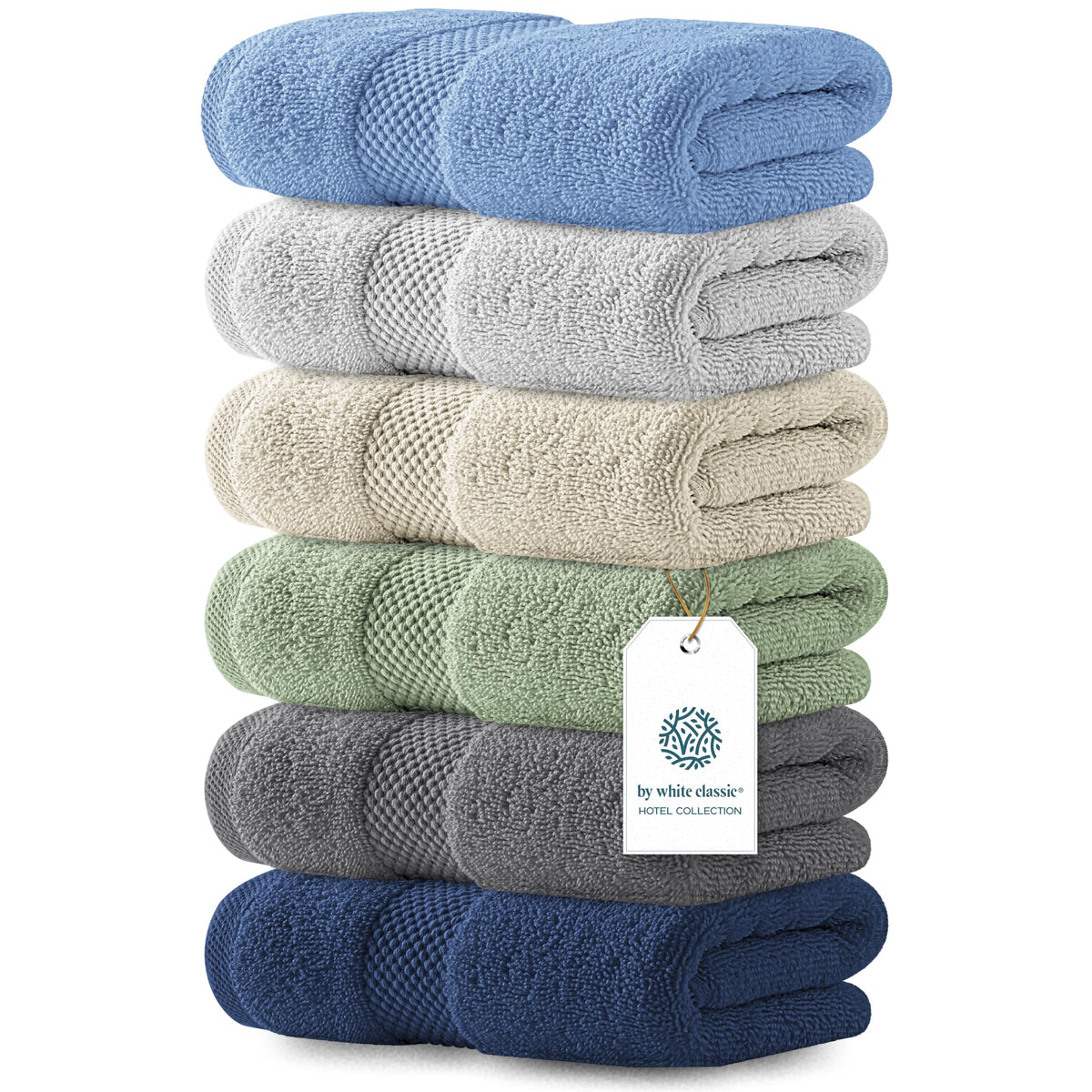 White Classic luxury multicolor hand towel close-up shows soft plush fibers for daily use.