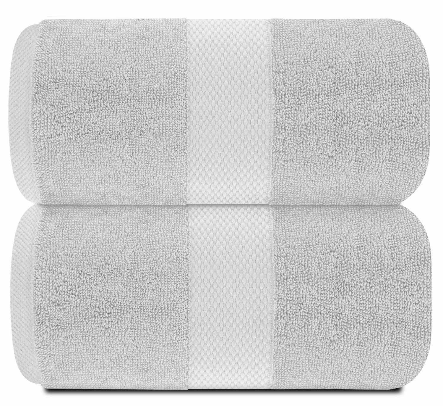 White Classic luxury soft bath sheet folded stacks demonstrate size and premium fluff.