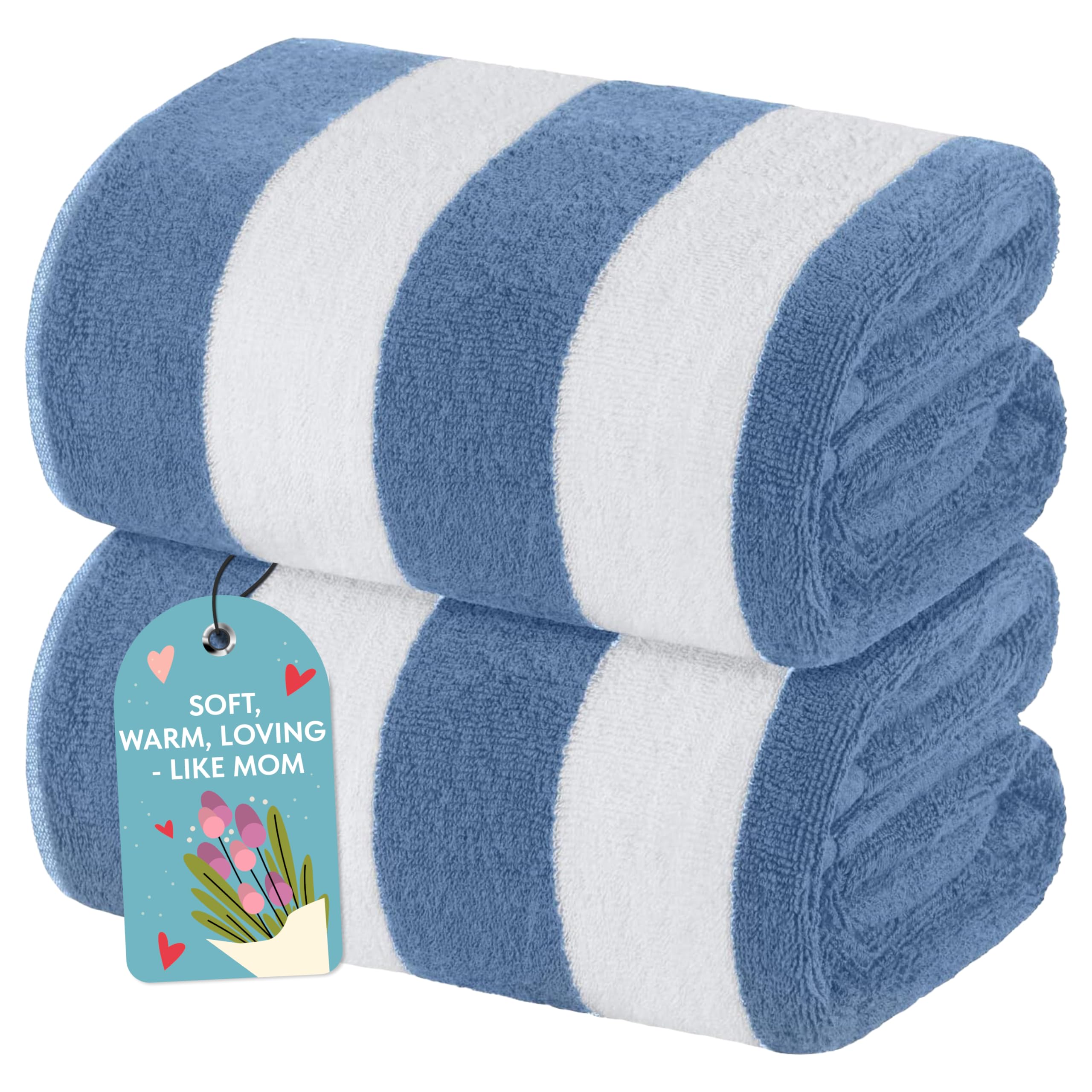 White Classic oversized cabana stripe towel in light blue for full-body wrap after swimming