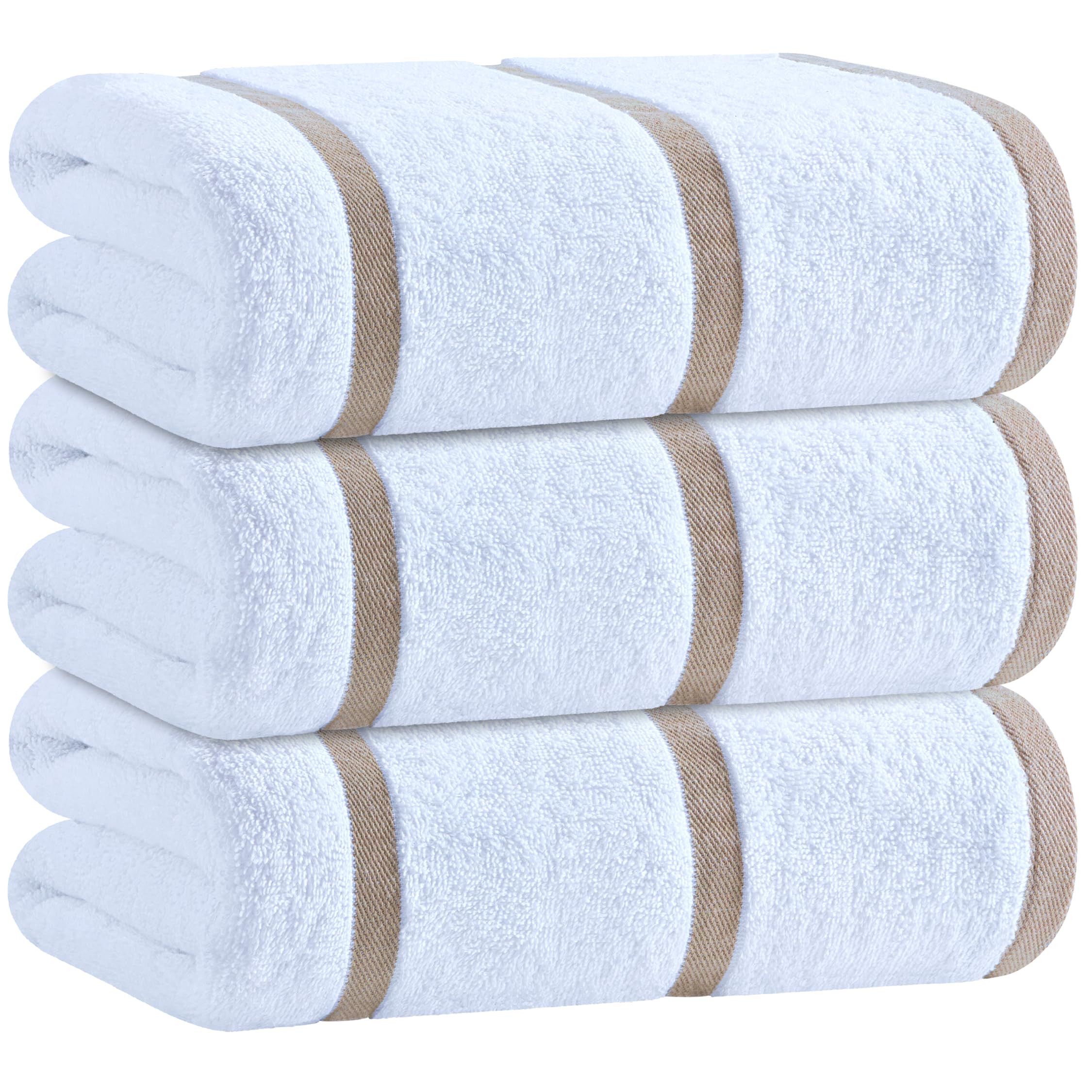 White Classic oversized towel 70x35 cream stripes, soft and absorbent for beach or pool.