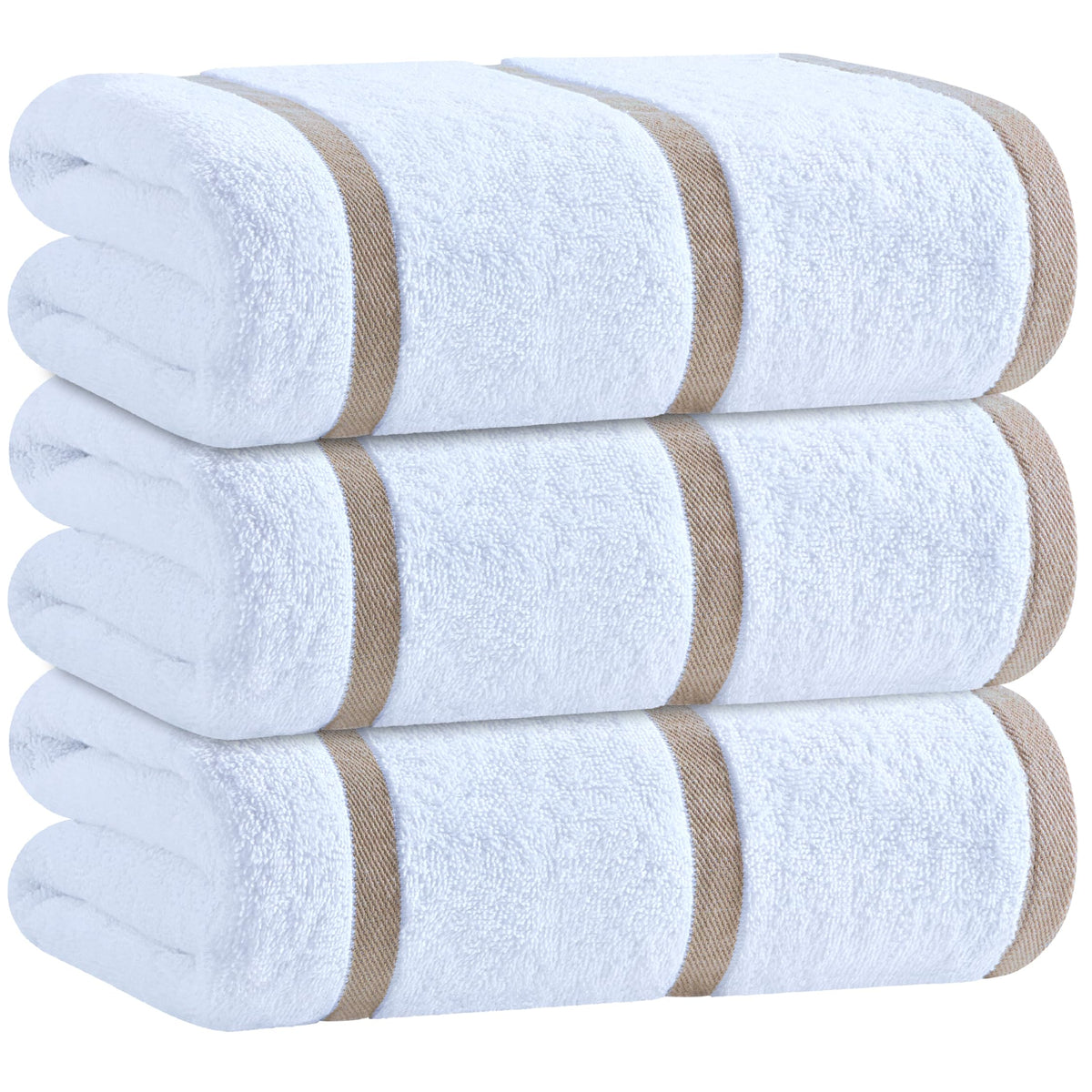 White Classic oversized towel 70x35 cream stripes, soft and absorbent for beach or pool.