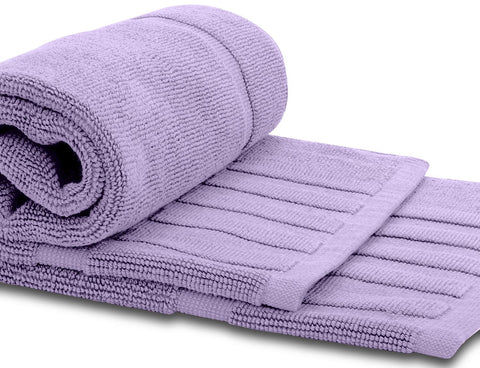 White Classic lavender bath mat set in retail packaging.