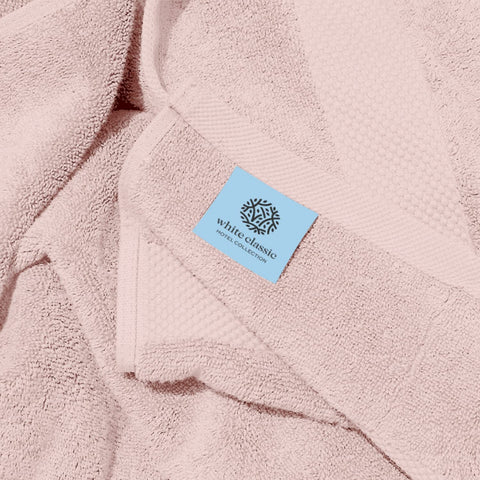 White Classic Pink bath sheet with double-needle stitching for durability.
