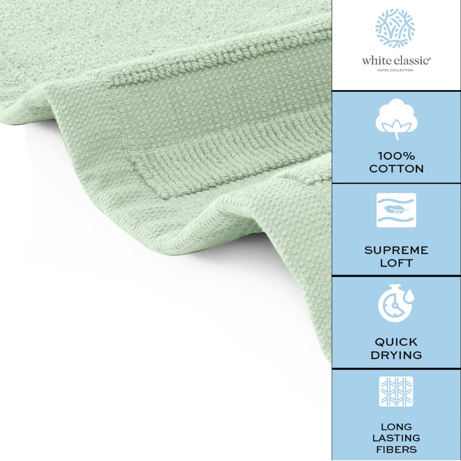 White Classic plush terry-cloth bath mat in green for spa-like feel.