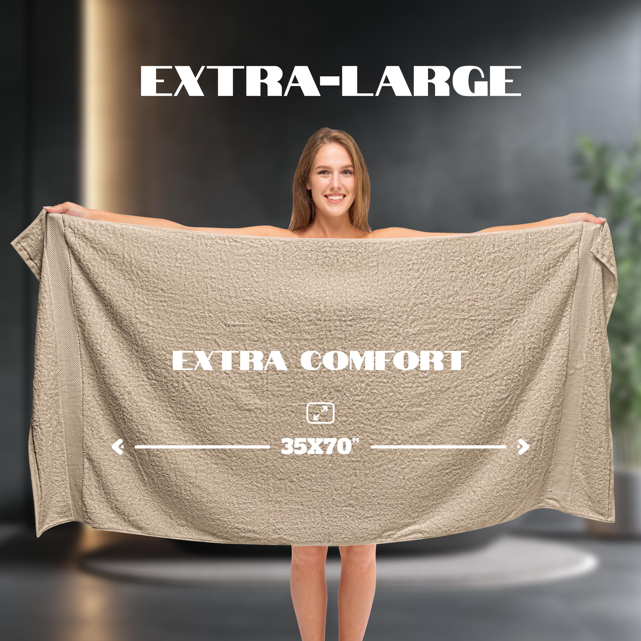 White Classic extra-large towels offer lint-free comfort after showers and baths