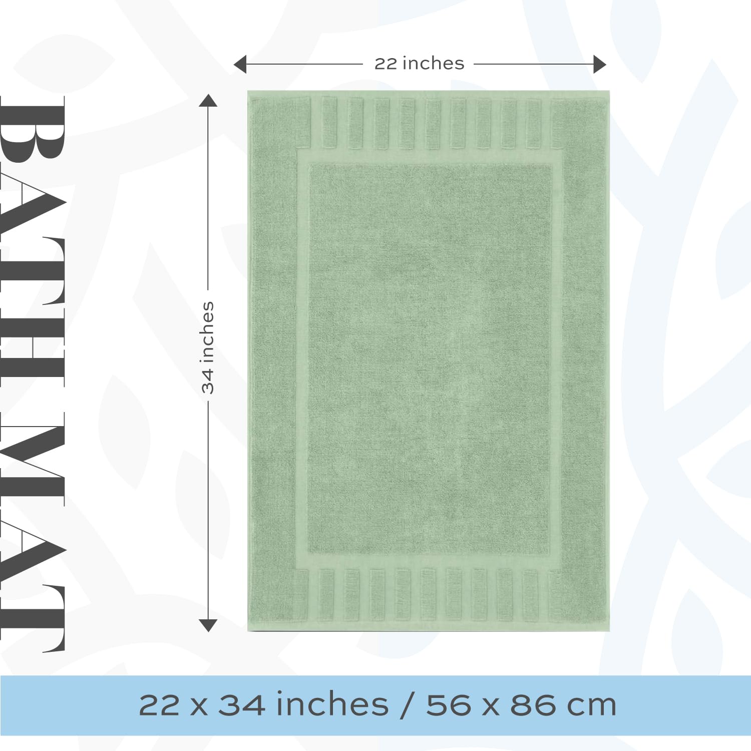 White Classic reversible bath mat with non-rubber backing in green.
