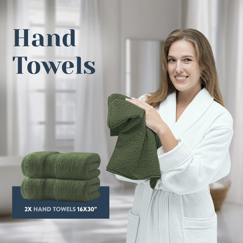 White Classic sage green towels neatly folded for a spa-inspired look.