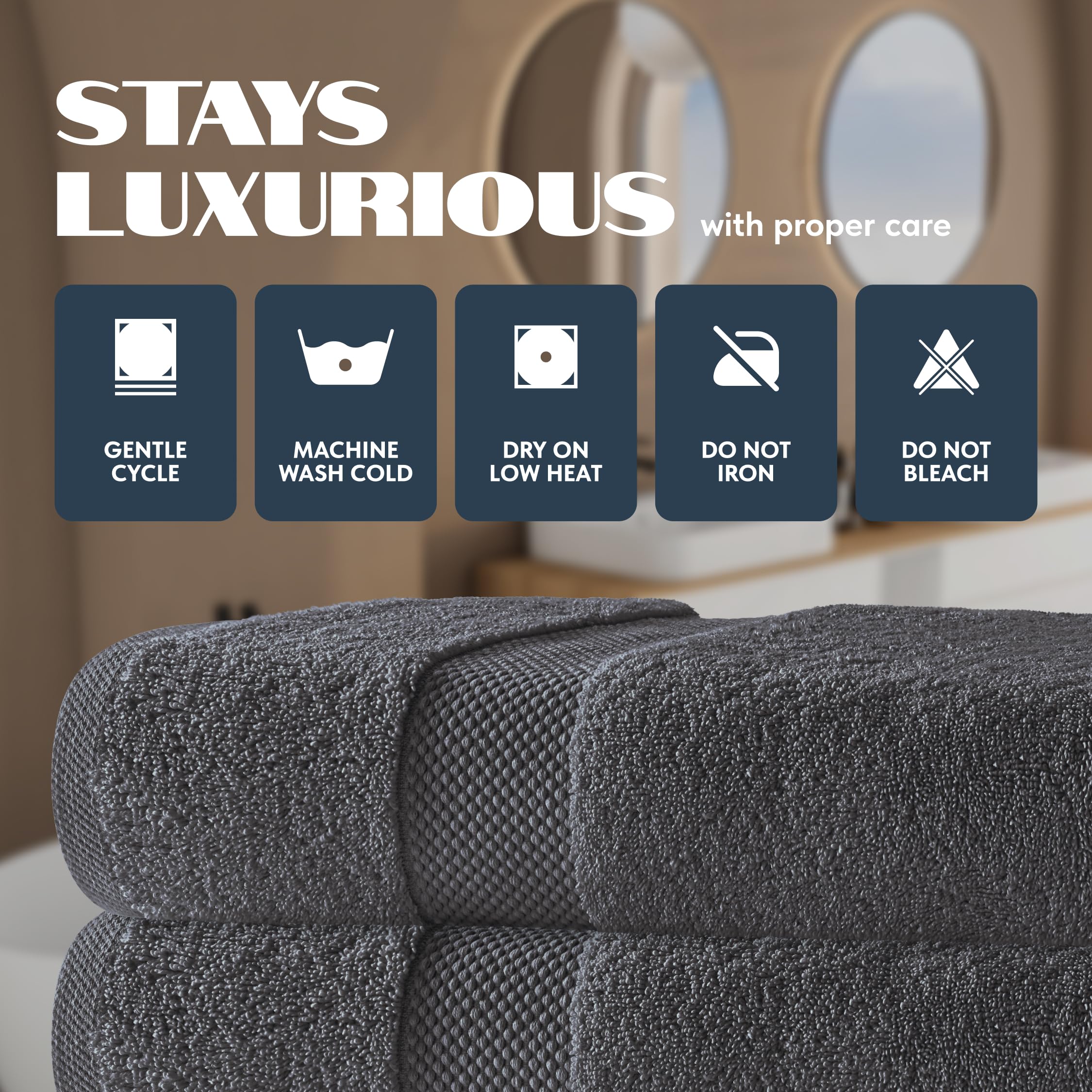 White Classic set of 4 gray towels ready for guest or master baths.