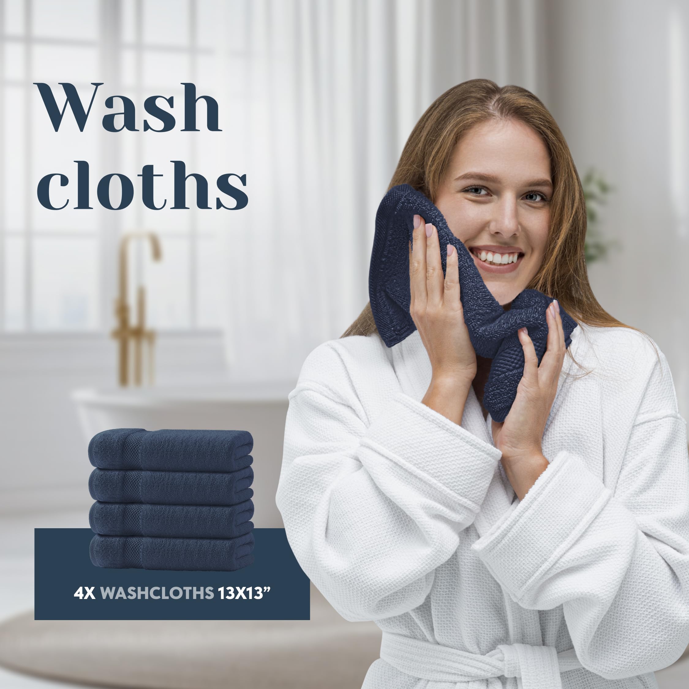 White Classic navy bathroom towels for a hotel-grade, elegant bathroom upgrade