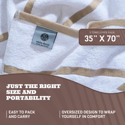 White Classic stripe design beach towel 70x35, quick-drying and lint-free.