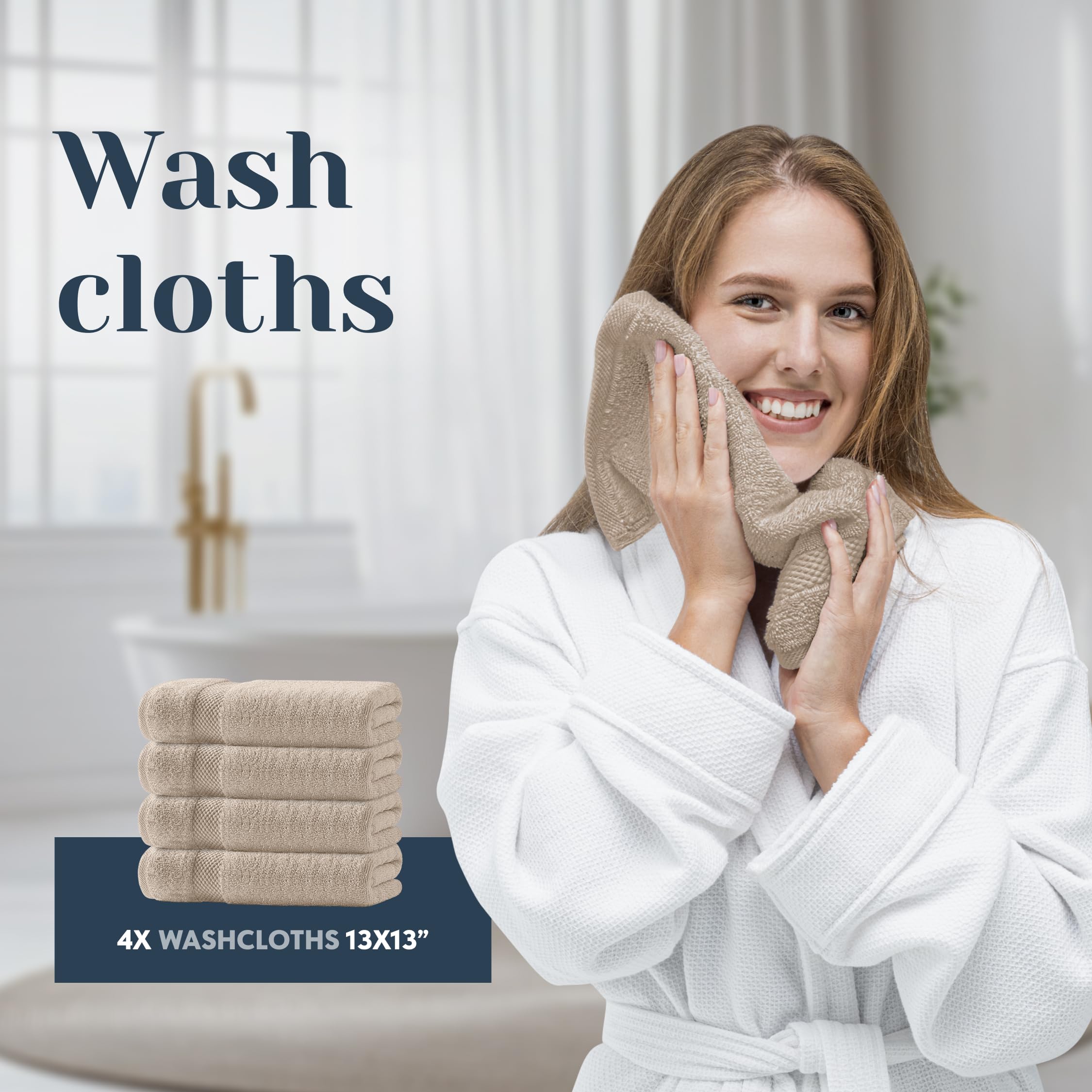 White Classic taupe towel set in a stylish bathroom ambiance