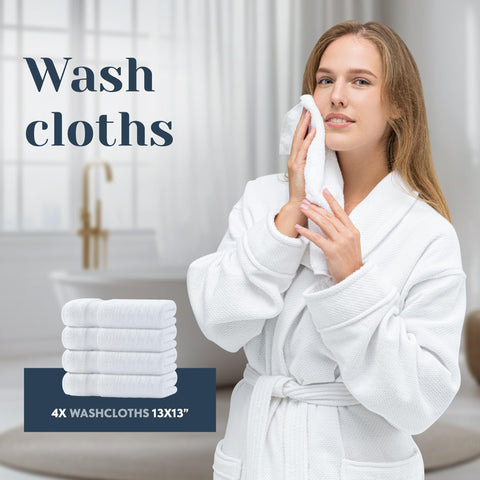White Classic towel set in a bath display shows quick-dry, lint-free performance