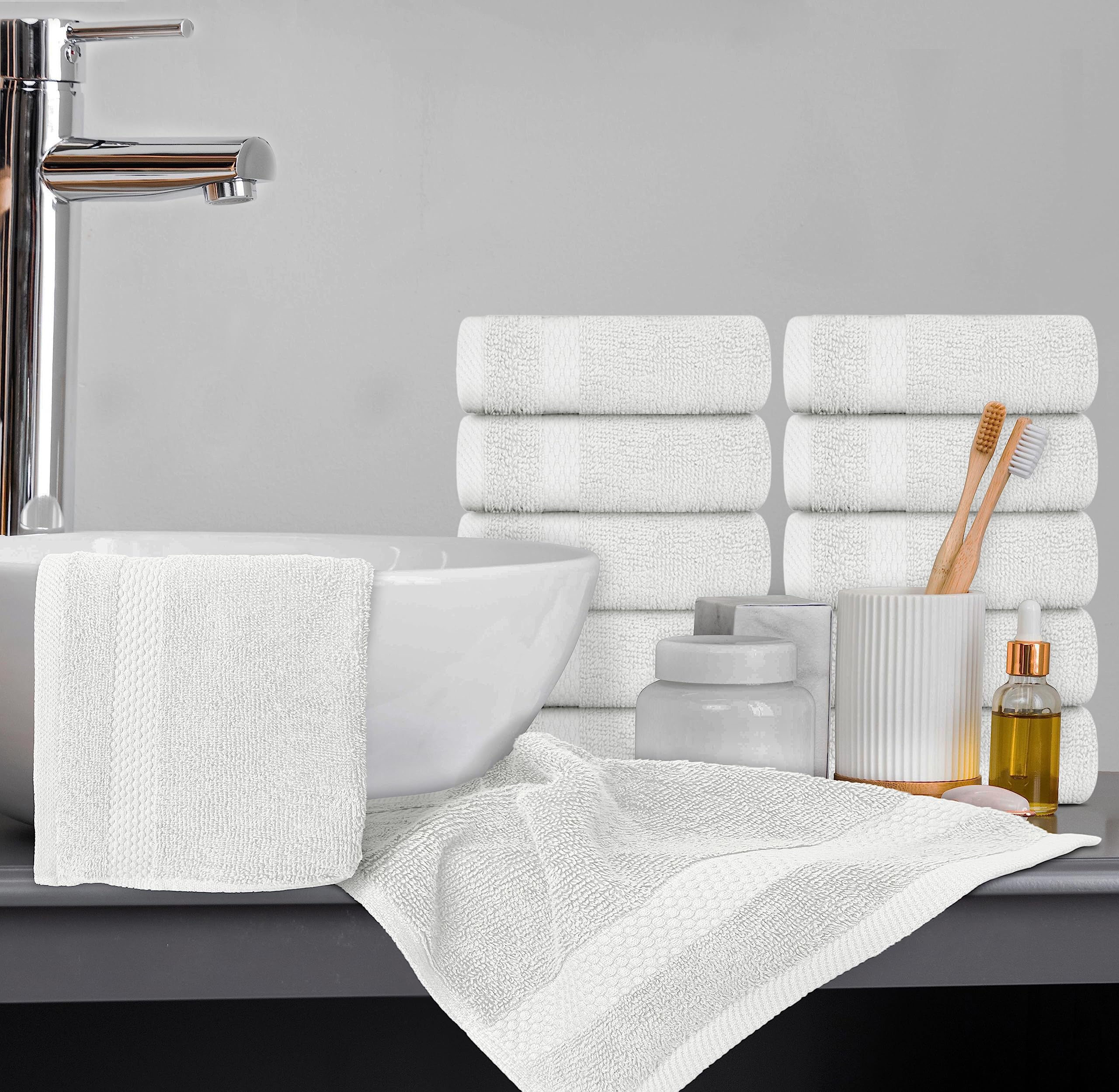 Silver-pack White Classic washcloths evoke a luxurious bathroom ambiance.