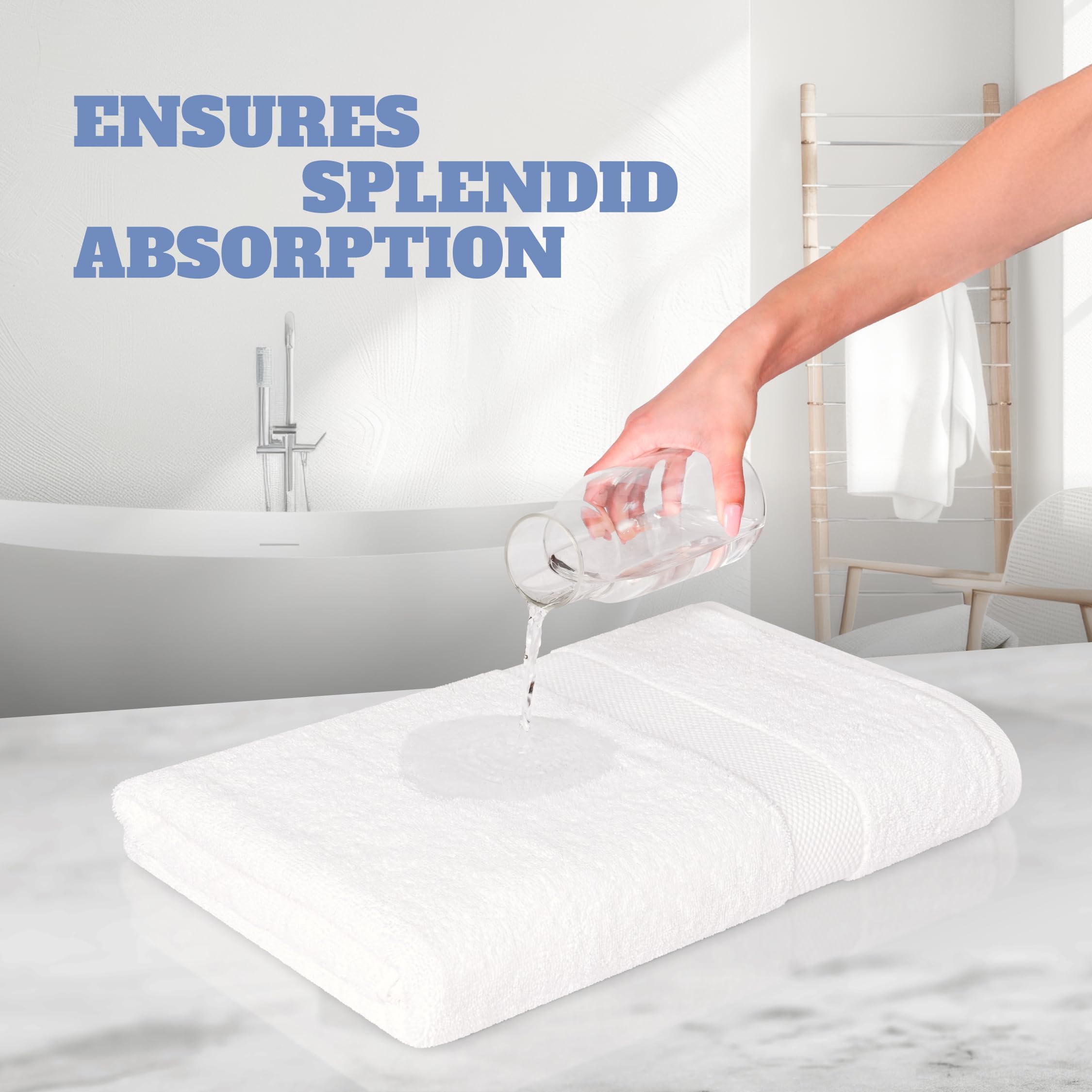 Machine-washable White Classic Wealuxe towels stay fluffy after washing.