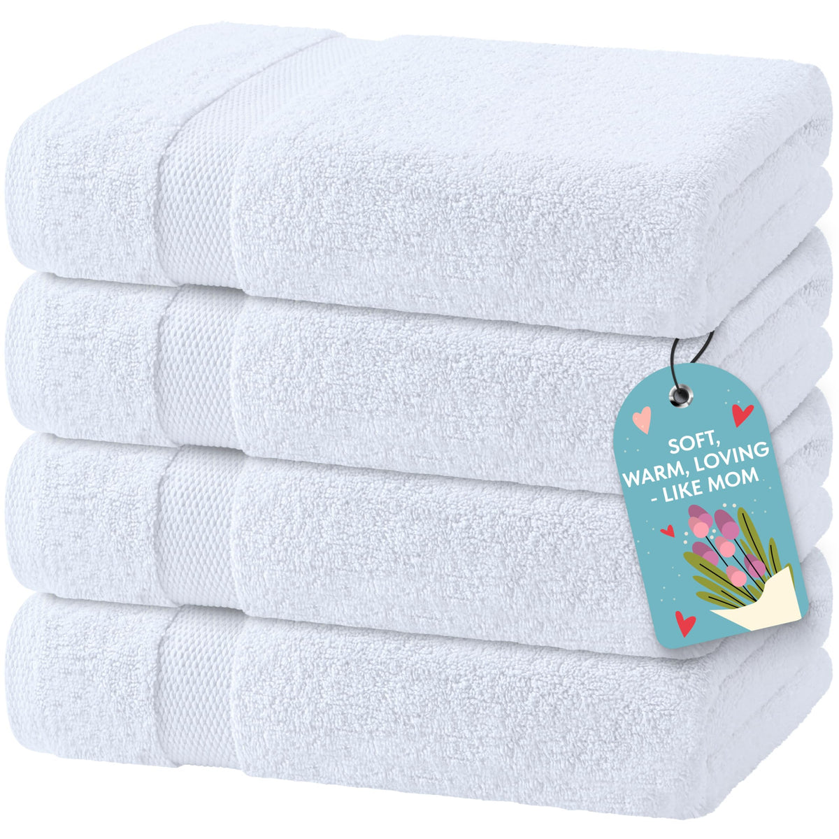White Classic Wealuxe white bath towels set, 27x54 inches, plush and highly absorbent.