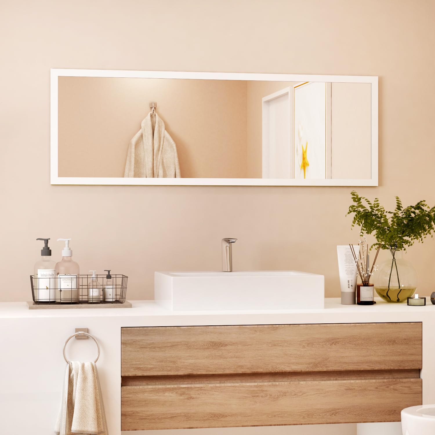 Whitebeach living room ambience mirror adds light and style.