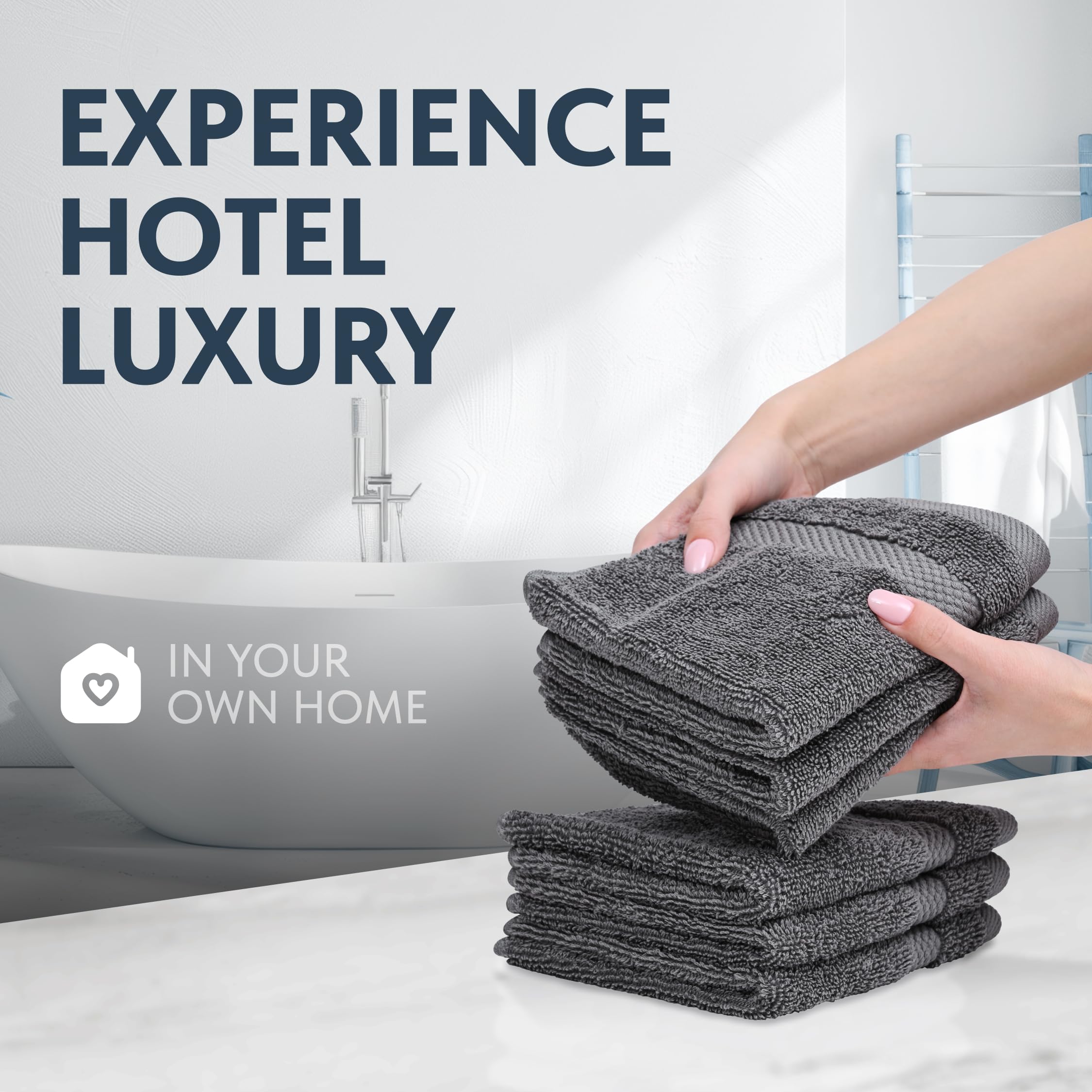 White Classic 12-pack dark gray towels ideal for home spa or guest bath.