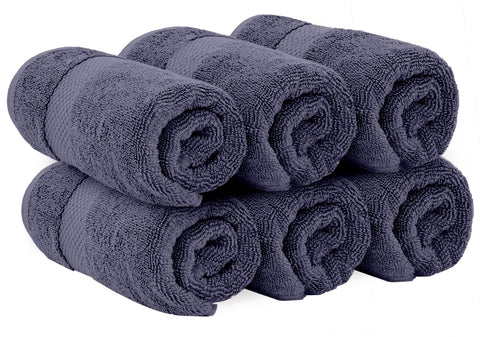 White Classic navy blue hand towel flat lay emphasizing quick-dry fabric.