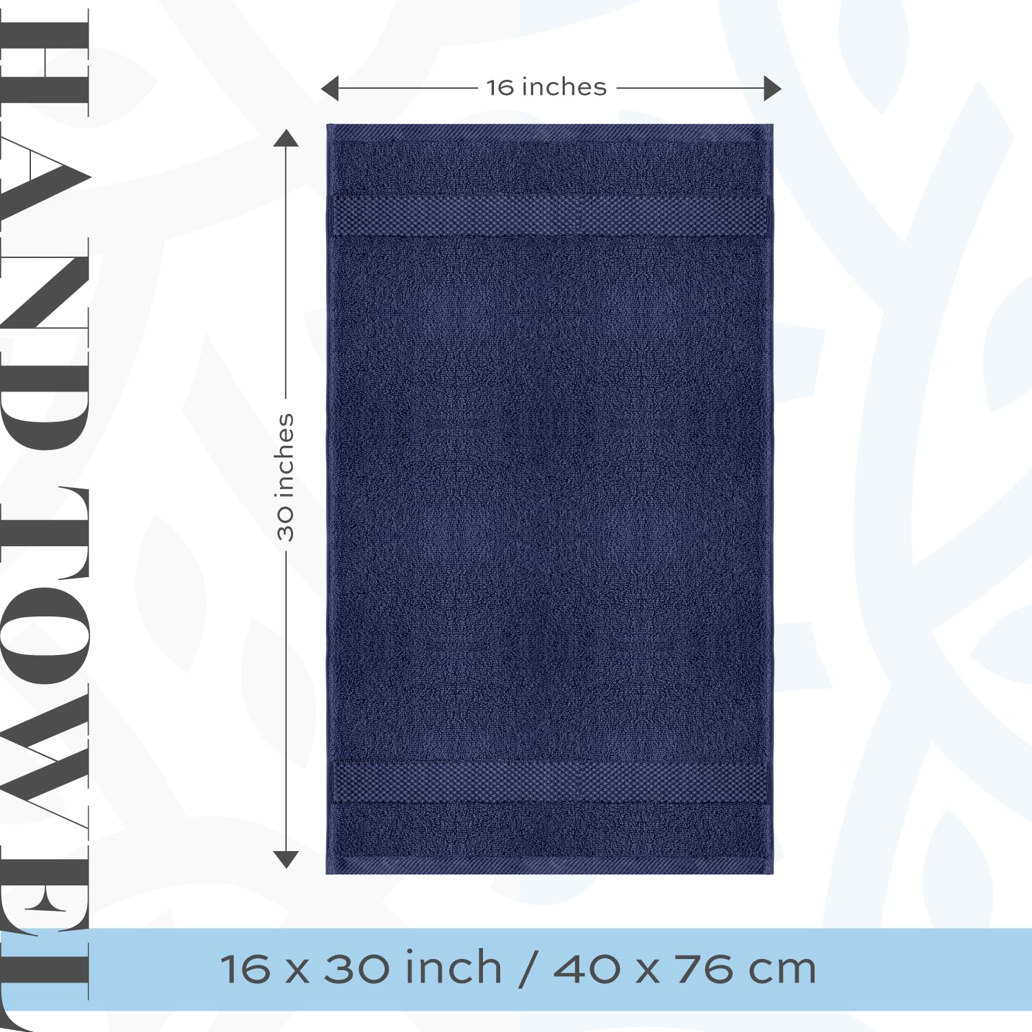White Classic navy towel with reinforced double-needle stitching for durability.